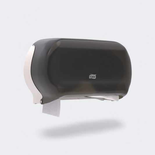 Tork Twin Jumbo Toilet Paper Roll Dispenser, Smoke