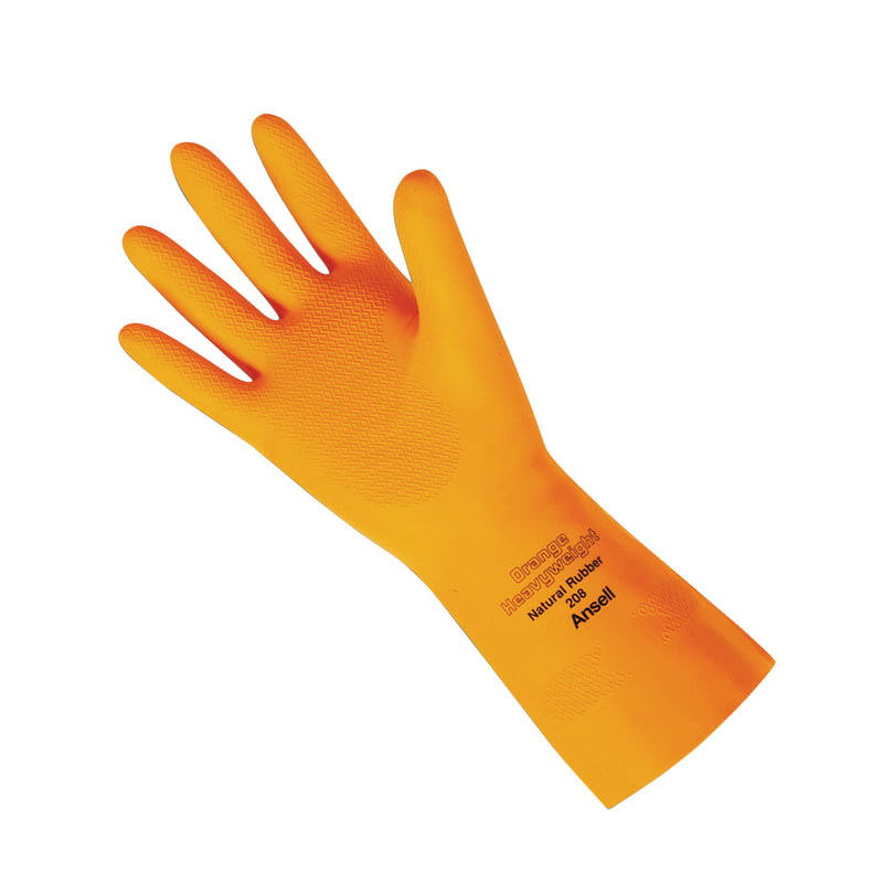 Ansell Orange 13" Length Heavyweight Rubber Latex 208 Series Gloves, Flock-Lined Inner Lining, 29-mil (PER PAIR)