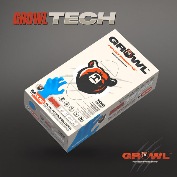 Growl Tech 3.5Mil Blue Disposable Nitrile Gloves, 100pc