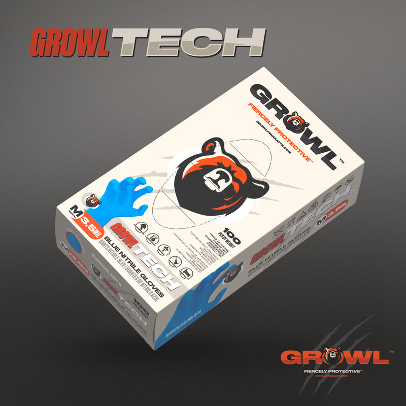 Growl Tech 3.5Mil Blue Disposable Nitrile Gloves, 100pc