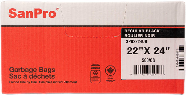 SANPRO 22"x 24" Regular Black Garbage Bags (500 per case)