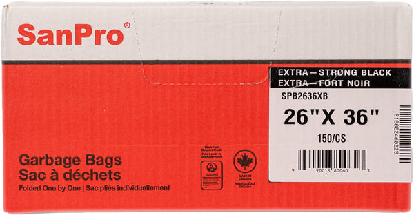 SANPRO 26×36 X-Strong Black Garbage Bags (150 Per Case)