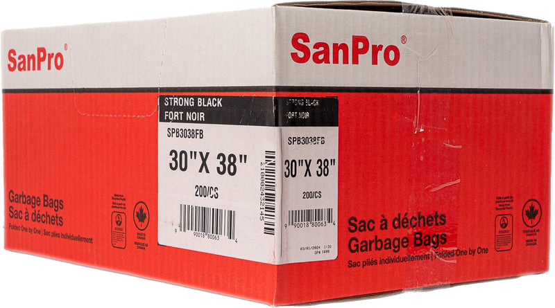 SANPRO 30×38 Strong Black Garbage Bags (200 Per Case)