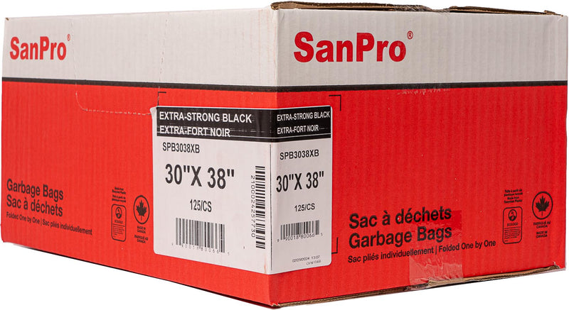 SANPRO 30×38 X-Strong Black Garbage Bags (125 Per Case)