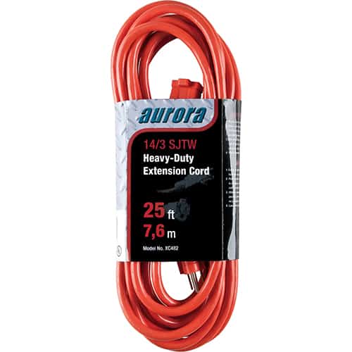 Aurora Tools 25′ Outdoor Vinyl Extension Cord (14/3 AWG/ 15 A)