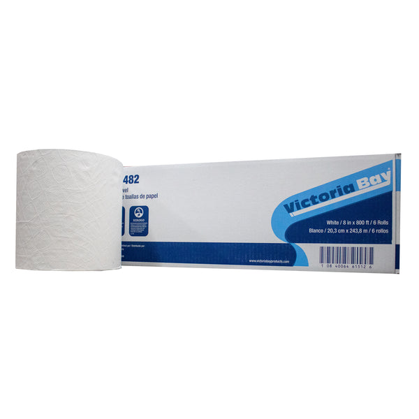 Victoria Bay Paper Towel Rolls 800′, White (6 Roll Per Case)